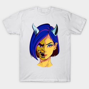 The Oni Masked Beauty - Japanese vector art - T-Shirt